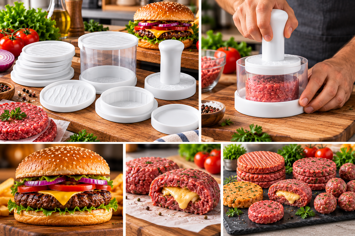 PRENSA HAMBURGUESA 5 EN 1 CON CAJA APILABLE 21,99 EUROS